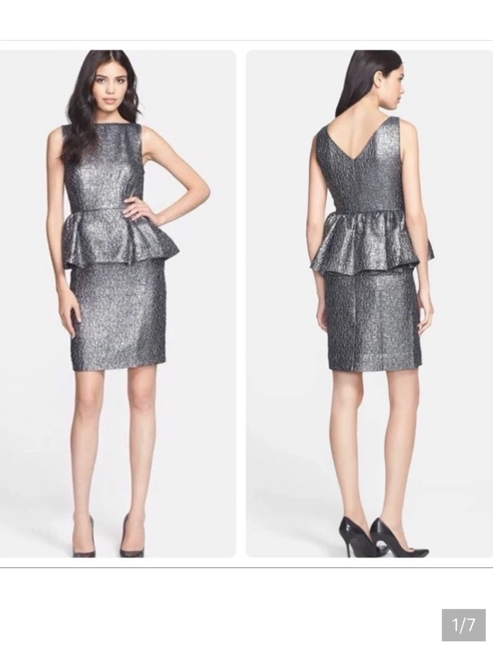 kate spade “All That Glitters” Andi Silver Metallic Peplum Dress